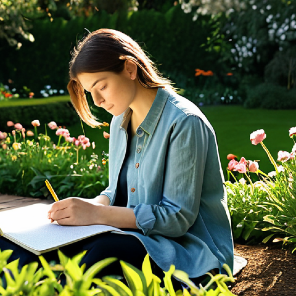 **
"A woman peacefully journaling in a sunlit garden, surrounded by blooming flowers, wearing comfortable, casual clothing, safe for work, appropriate content, fully clothed, professional, modest, natural proportions, perfect anatomy, soft lighting, illustrating the journey of self-discovery and reflection."
**