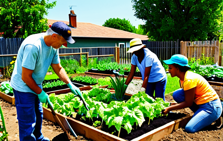 **Prompt:** "A group of diverse individuals gardening together in a community garden, fully clothed, appropriate attire, safe for work, perfect anatomy, natural proportions, learning from each other, sharing gardening tips, abundant vegetables, sunny day, modest, family-friendly."