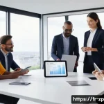 자신의 직업적 아이덴티티 강화하기 - A professional French office setting with a diverse group of colleagues engaged in a collaborative m...